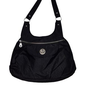 Baggallini Black Zebra Watermark Print Nylon Canvas Shoulder Bag